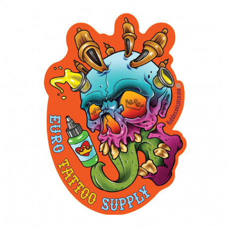 Sticker - Euro Tattoo Supply Skull  (14,9 x 10,2 cm)